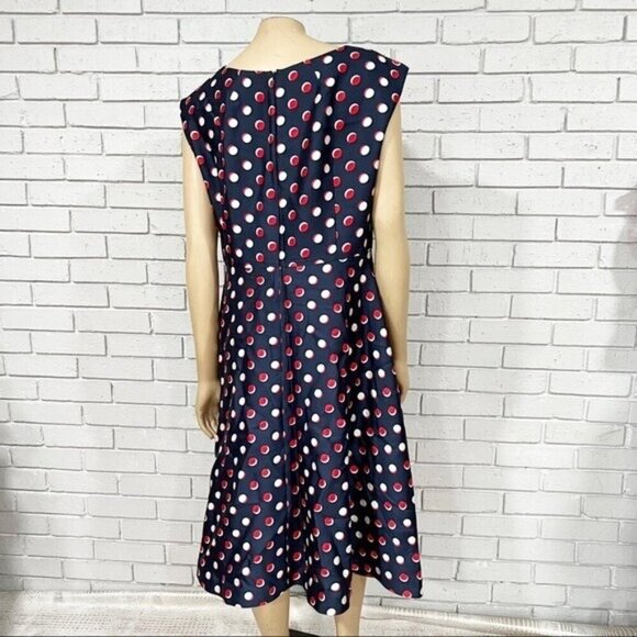 Hobbs silk wool red-white-blue polka dot midi dress - Size 12 - Picture 5 of 9